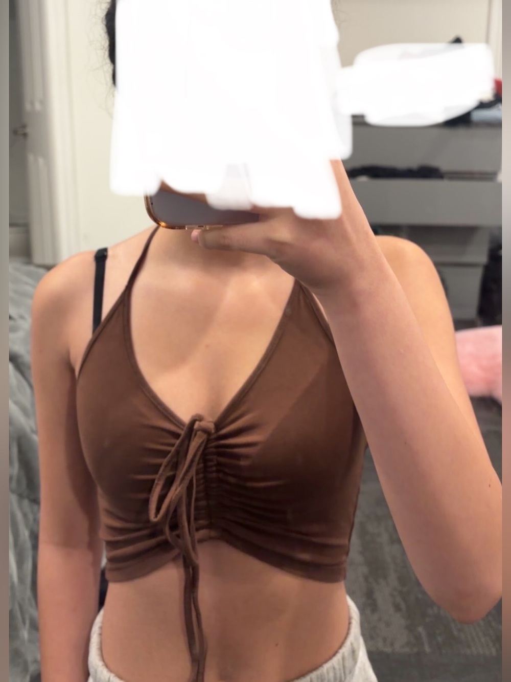 SHEIN Brown Ruched Front Halter Crop Top